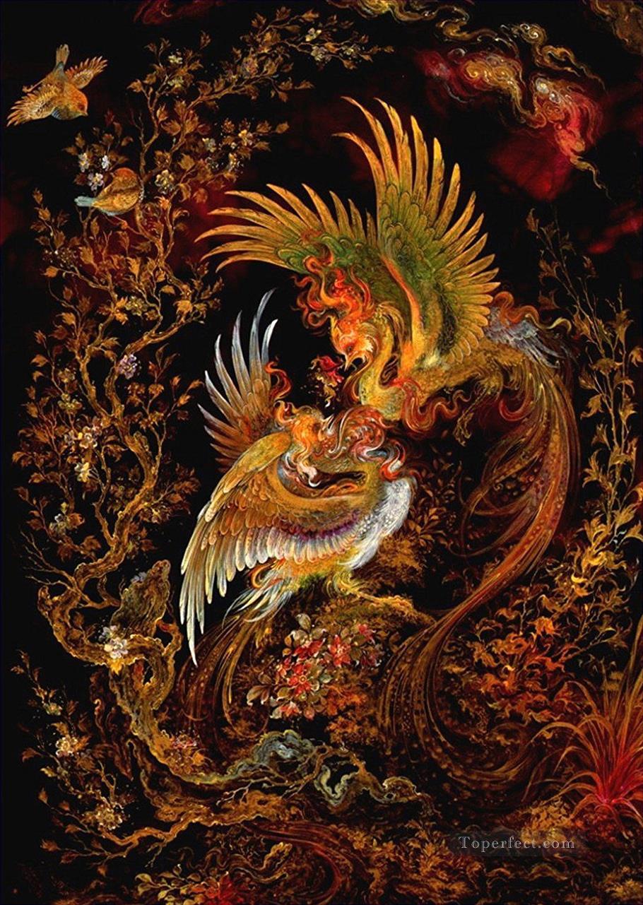 Phoenix Persian Miniatures Vögel Ölgemälde